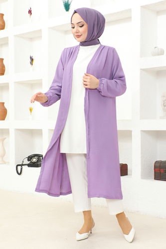 moda selvim Overcoat MSL0011 Lila - Thumbnail