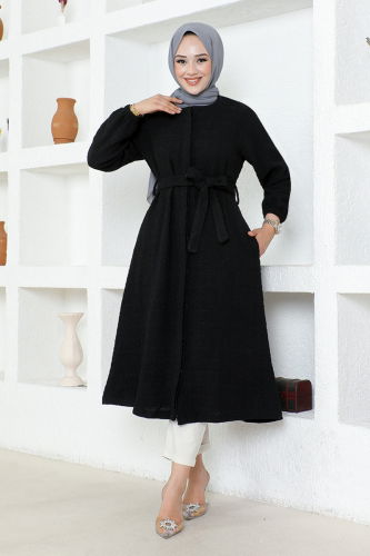 moda selvim Overcoat MSL6865 Black - Thumbnail