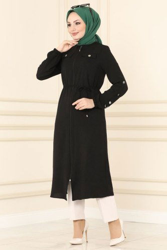 moda selvim PL8041 اسود ملابس قصيره - Thumbnail
