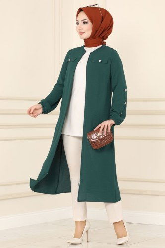 moda selvim Overcoat PL8041 Emerald - Thumbnail