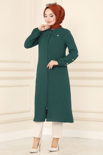 moda selvim Overcoat PL8041 Emerald - Thumbnail