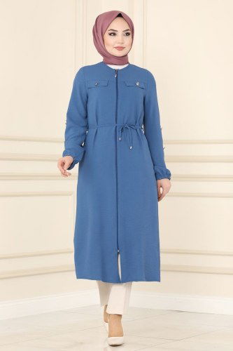 moda selvim Overcoat PL8041 Indigo - Thumbnail