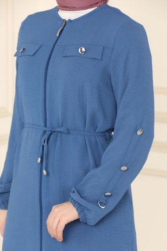 moda selvim Overcoat PL8041 Indigo - Thumbnail
