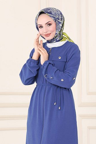 moda selvim Overcoat PL8041 Indigo - Thumbnail