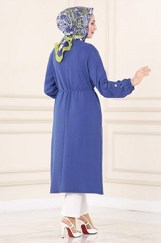 moda selvim Overcoat PL8041 Indigo - Thumbnail