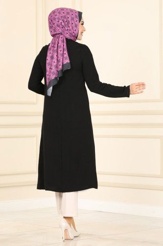 moda selvim Overcoat PL8069 Black - Thumbnail