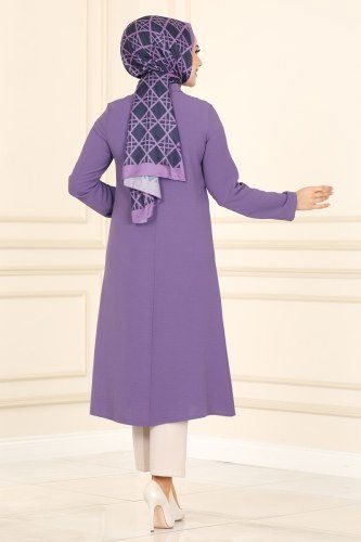 moda selvim Overcoat PL8069 Lilac - Thumbnail