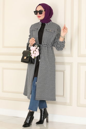 moda selvim Overcoat PL9035 Goosefoot Gray & Black - Thumbnail