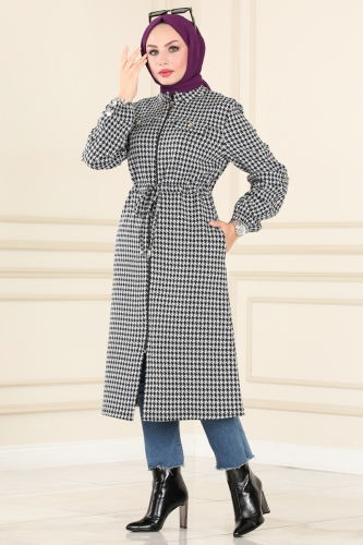 moda selvim Overcoat PL9035 Goosefoot Gray & Black - Thumbnail