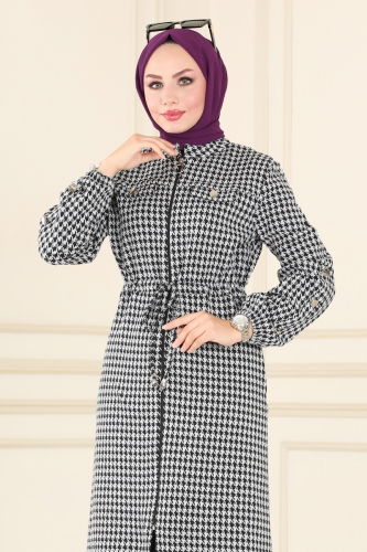 moda selvim Overcoat PL9035 Goosefoot Gray & Black - Thumbnail