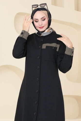 moda selvim Overcoat PL9081 Black - Thumbnail