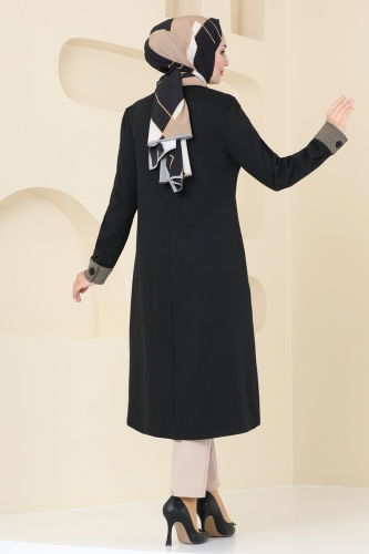 moda selvim Overcoat PL9081 Black - Thumbnail