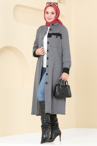 moda selvim Overcoat PL9081 Gray - Thumbnail