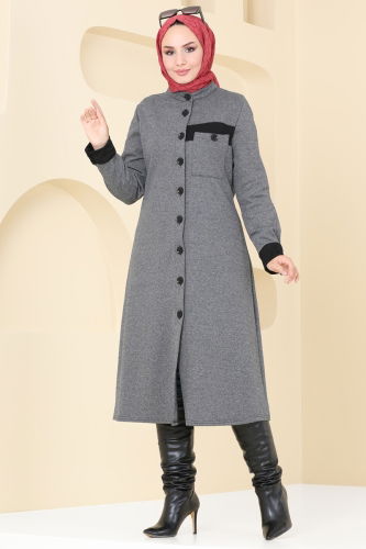 moda selvim Overcoat PL9081 Gray - Thumbnail