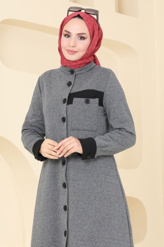 moda selvim Overcoat PL9081 Gray - Thumbnail