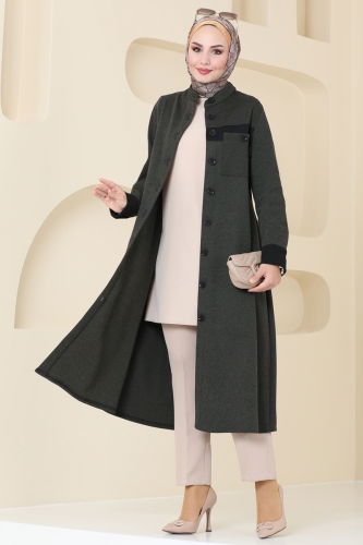 moda selvim Overcoat PL9081 Khaki - Thumbnail