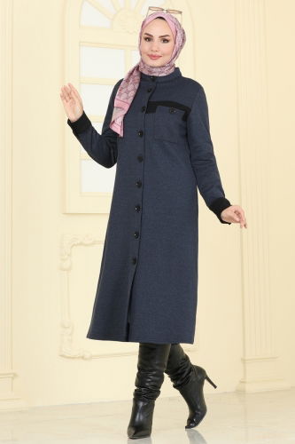 moda selvim Overcoat PL9081 Navy Blue - Thumbnail