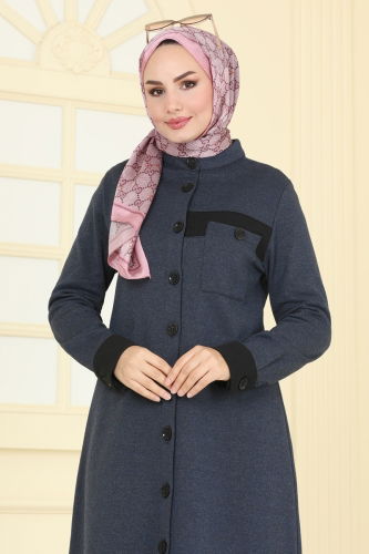 moda selvim Overcoat PL9081 Navy Blue - Thumbnail