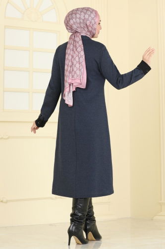 moda selvim Overcoat PL9081 Navy Blue - Thumbnail