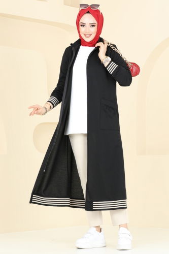 moda selvim Overcoat PL9109 Black - Thumbnail