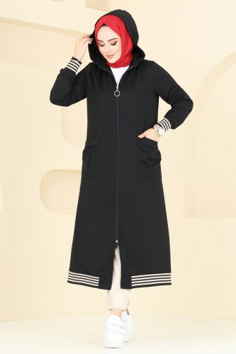 moda selvim Overcoat PL9109 Black - Thumbnail