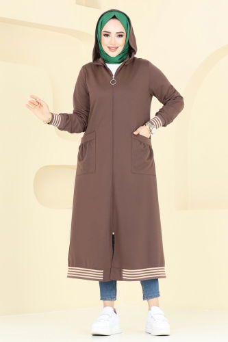 moda selvim Overcoat PL9109 Brown - Thumbnail