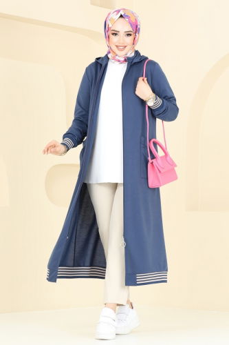 moda selvim Overcoat PL9109 Indigo - Thumbnail