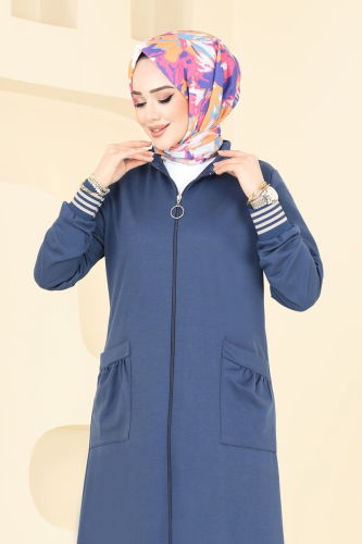 moda selvim Overcoat PL9109 Indigo - Thumbnail