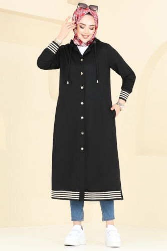 moda selvim Overcoat PL9111 Black - Thumbnail