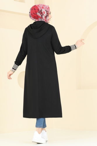 moda selvim Overcoat PL9111 Black - Thumbnail