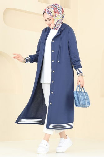 moda selvim Overcoat PL9111 Indigo - Thumbnail