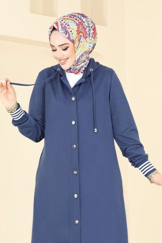 moda selvim Overcoat PL9111 Indigo - Thumbnail