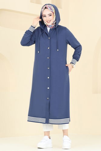 moda selvim Overcoat PL9111 Indigo - Thumbnail