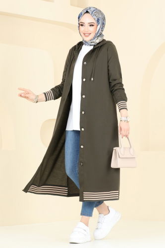 moda selvim Overcoat PL9111 Khaki - Thumbnail