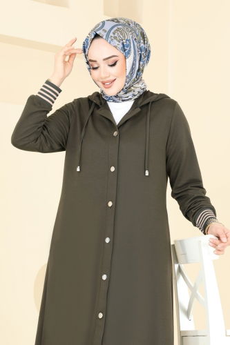 moda selvim Overcoat PL9111 Khaki - Thumbnail