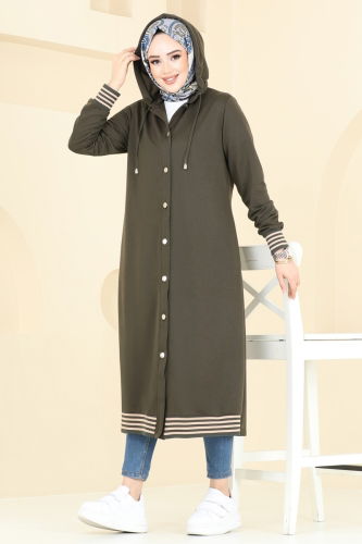 moda selvim Overcoat PL9111 Khaki - Thumbnail