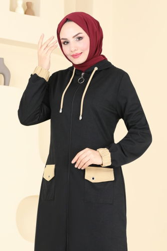 moda selvim Overcoat PL9122 Black - Thumbnail