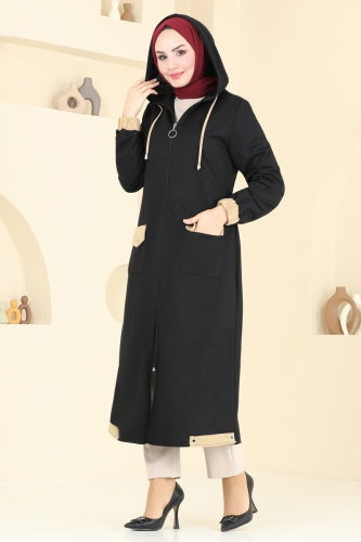 moda selvim Overcoat PL9122 Black - Thumbnail