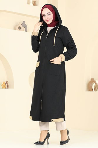 moda selvim Overcoat PL9122 Black - Thumbnail