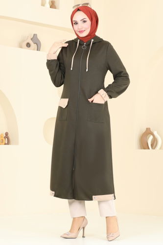 moda selvim Overcoat PL9122 Khaki - Thumbnail