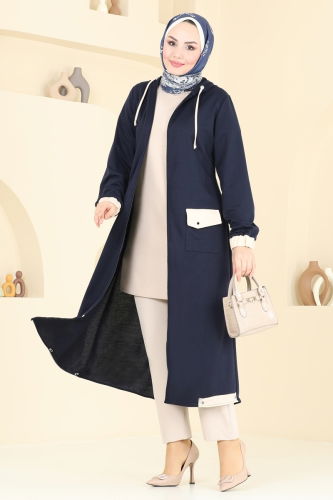 moda selvim Overcoat PL9122 Navy Blue - Thumbnail