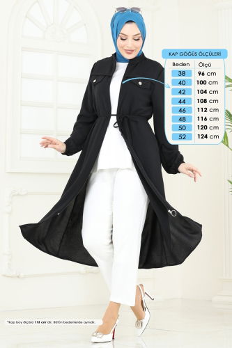 moda selvim Overcoat PL9131 Black - Thumbnail