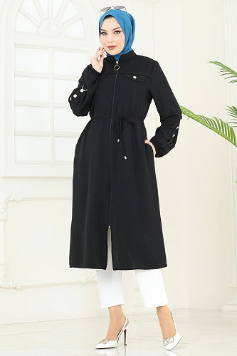 moda selvim Overcoat PL9131 Black - Thumbnail