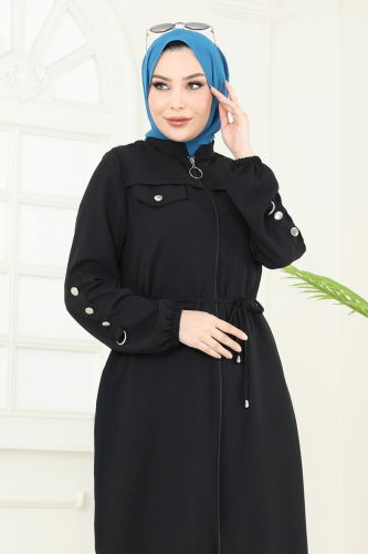 moda selvim Overcoat PL9131 Black - Thumbnail