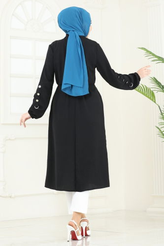 moda selvim Overcoat PL9131 Black - Thumbnail