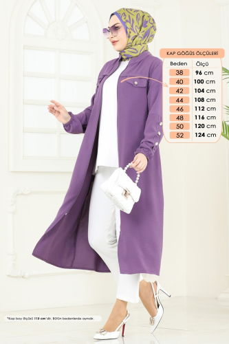 moda selvim Overcoat PL9131 Dark Lilac - Thumbnail