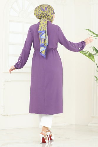 moda selvim Overcoat PL9131 Dark Lilac - Thumbnail