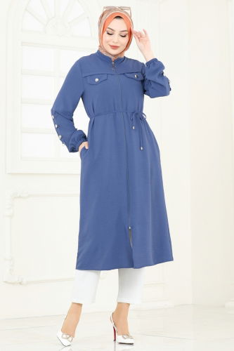 moda selvim Overcoat PL9131 Indigo - Thumbnail