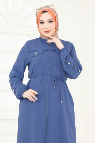 moda selvim Overcoat PL9131 Indigo - Thumbnail