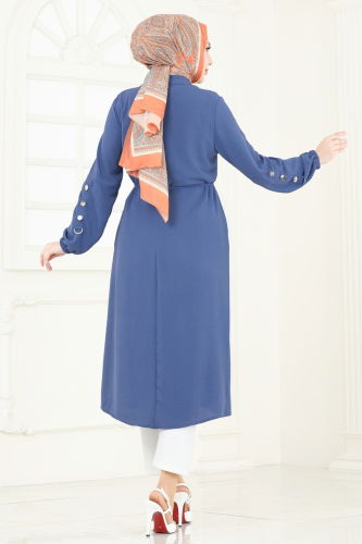 moda selvim Overcoat PL9131 Indigo - Thumbnail